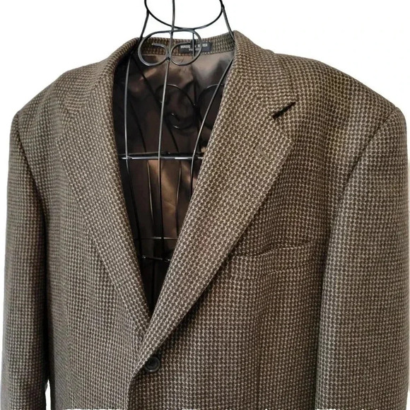 Joseph & Feiss International Blazer 44L Mens 100% Pure Wool Brown Check 3-Button - Picture 2 of 5